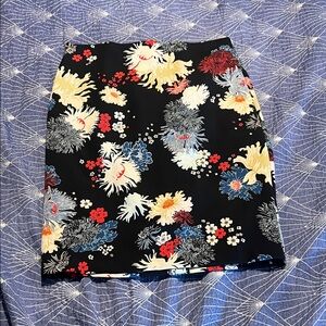 Philosophy Black Floral Pencil Skirt with Cream, Blue, Red Accents
